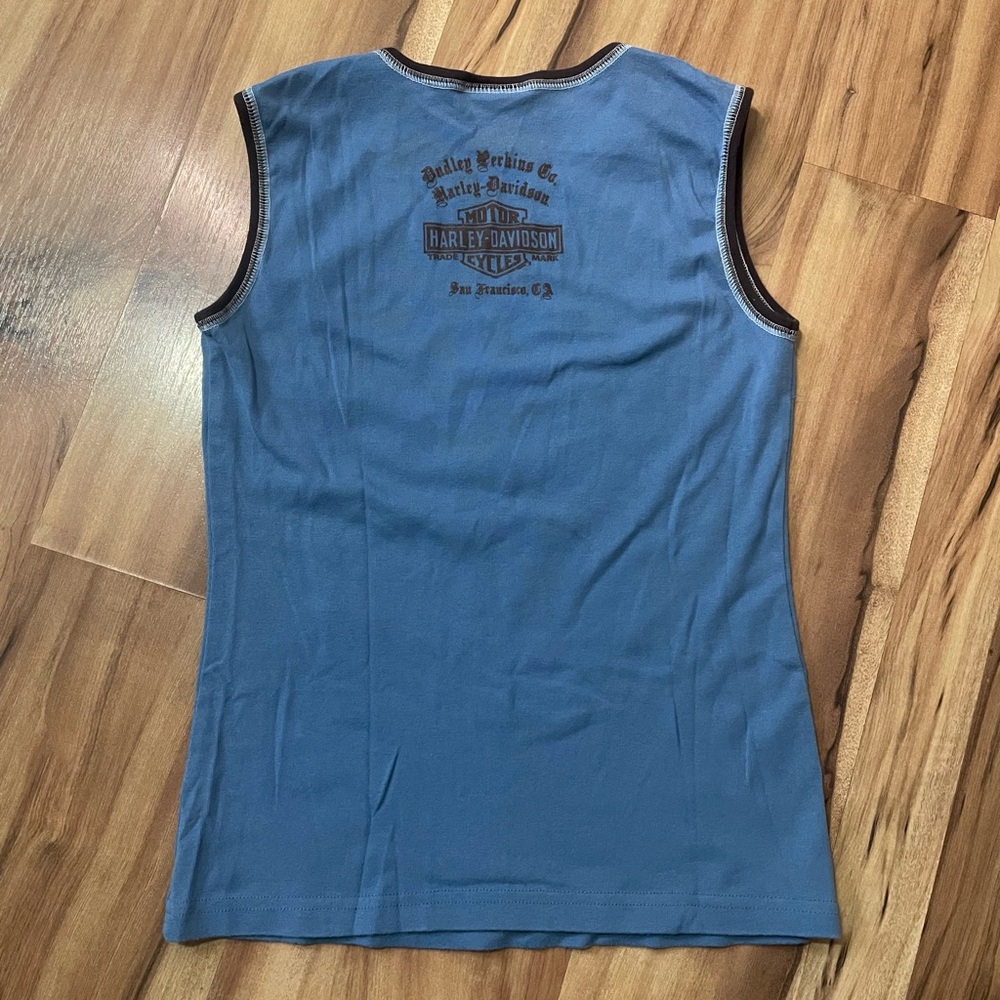 2006 Y2K Harley-Davidson Blue Tank Top with Eagle and Motorcycle - Picture 2 of 7